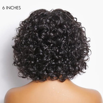 Short Cut Water Wave Glueless Wig with Curly Bangs