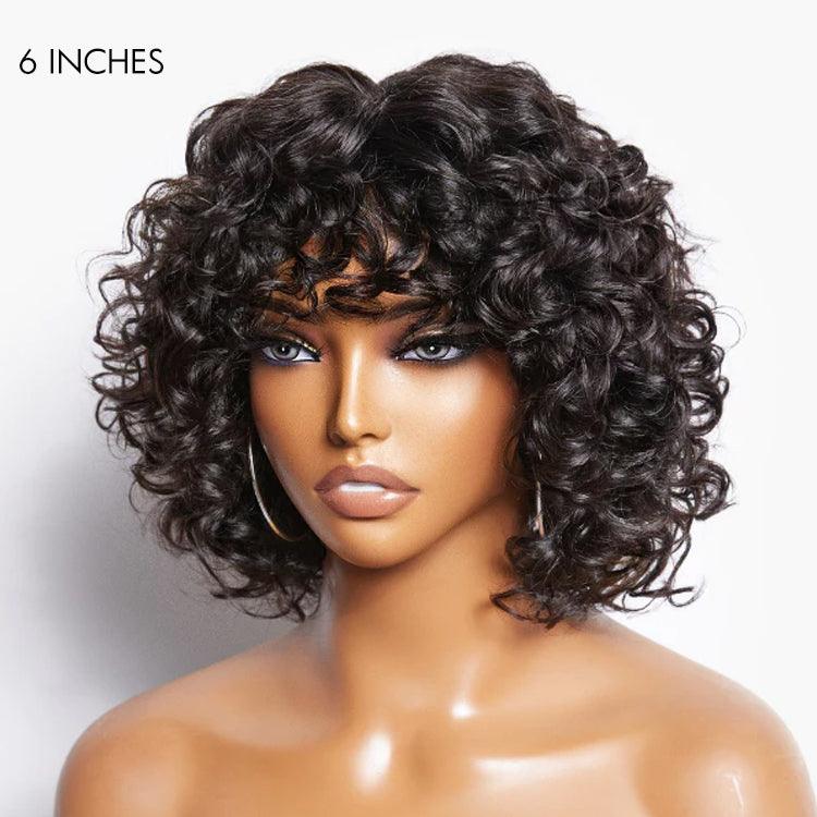 Short Cut Water Wave Glueless Wig with Curly Bangs