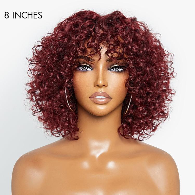 Beginner Friendly Dark Red Water Wave Glueless Wig With Bangs