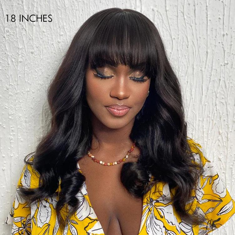 Loose Wave 5x5 Closure Lace  Human Hair Wig with Cute Bangs