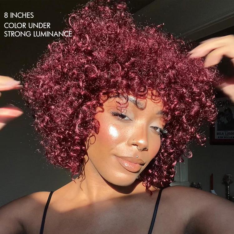 Beginner Friendly Dark Red Water Wave Glueless Wig With Bangs