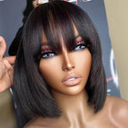 Put On & Go Wig Glueless No Lace Straight Bob Wig With Fringe Bangs