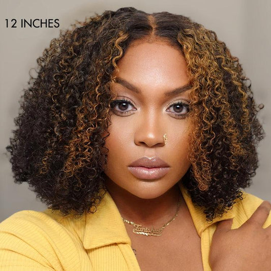 Highlights 4C Kinky Edges With Coily Curly 5x5 Lace Closure Wig