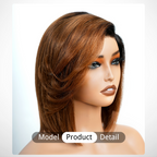 Elle Vane Dark Root Ombre  Light Brown Brazilian Straight Short Bob Lace Wig