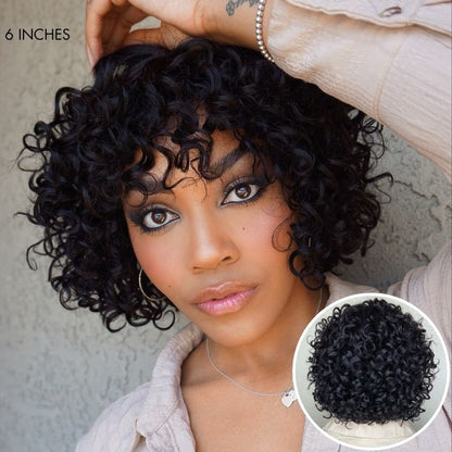 Short Cut Water Wave Glueless Wig with Curly Bangs