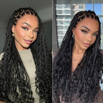 Elle Vane Full Lace Knotless Boho Curls Braided Invisi Drawstring Wig