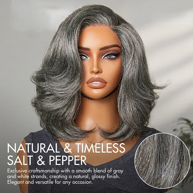Elle Vane Put On and Go Salt and Pepper Layered Glueless Pre-Cut 7x5 Lace Grey Wig