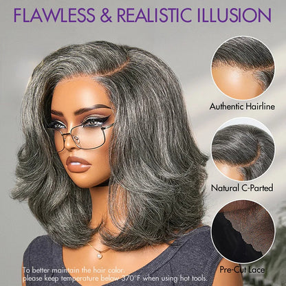 Elle Vane Put On and Go Salt and Pepper Layered Glueless Pre-Cut 7x5 Lace Grey Wig