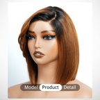 Elle Vane Dark Root Ombre  Light Brown Brazilian Straight Short Bob Lace Wig