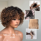 180% Density Short Curly Ombre Wig Wear & Go 100% Human Hair Pre Plucked