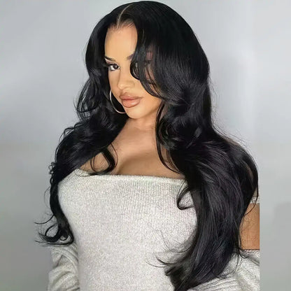 Natural Black Face-Framing Curtain Bangs Body Wave 5×5 Glueless Wig