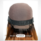 Elle Vane Dark Root Ombre  Light Brown Brazilian Straight Short Bob Lace Wig