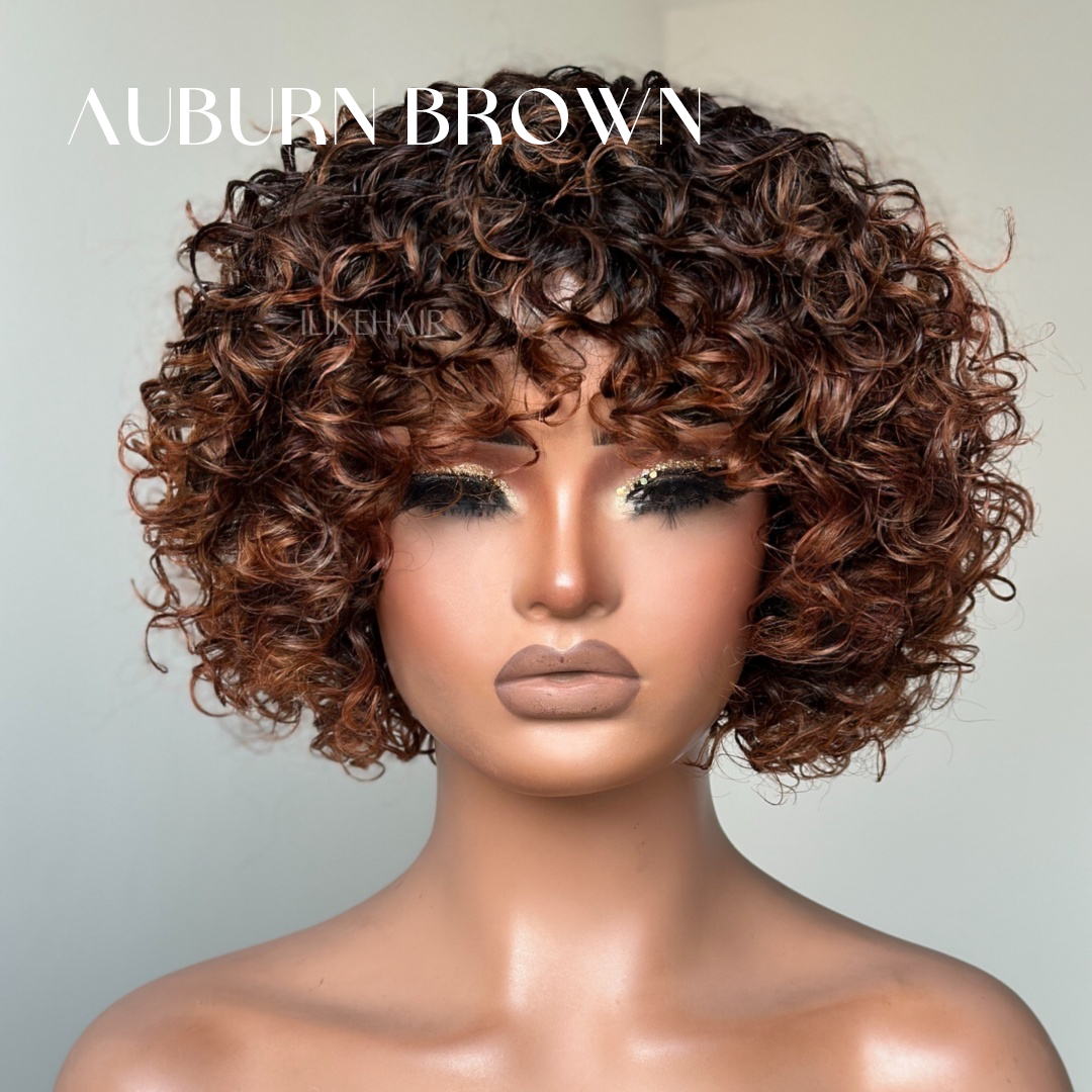 180% Density Short Curly Ombre Wig Wear & Go 100% Human Hair Pre Plucked