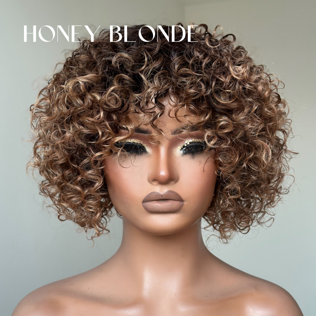 180% Density Short Curly Ombre Wig Wear & Go 100% Human Hair Pre Plucked