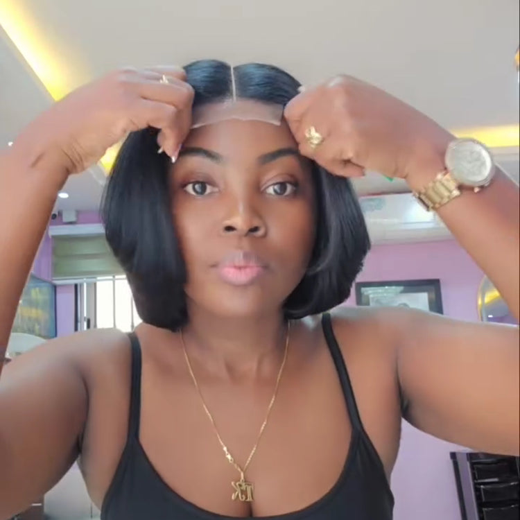 Elle Vane Glueless Middle-parted Black 5x5 Lace Bob Wig
