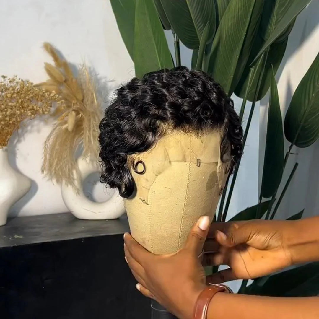 Elle Vane Full Lace Finger Wave Short Pixie Human Hair Wig