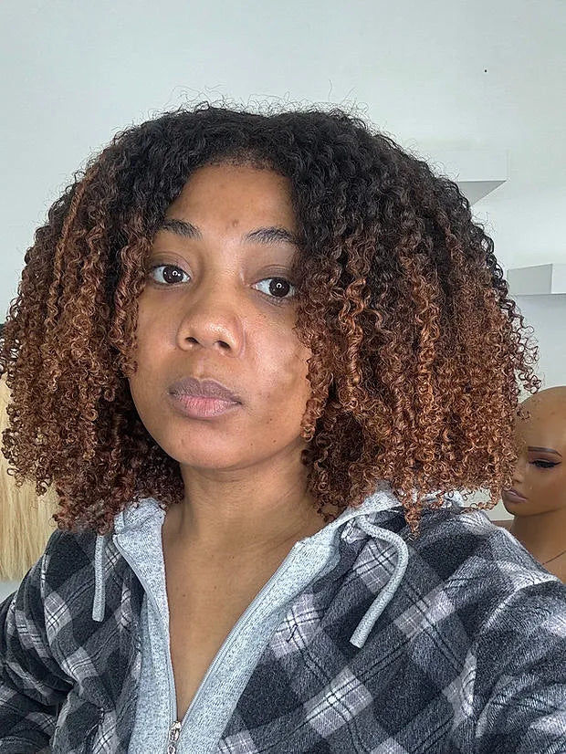 Ombre Brown Burmese Kinky Afro Curly Kinky Edges Wig