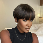 180% Density Pixie Cut Wig Blonde Highlight Glueless 100% Human Hair