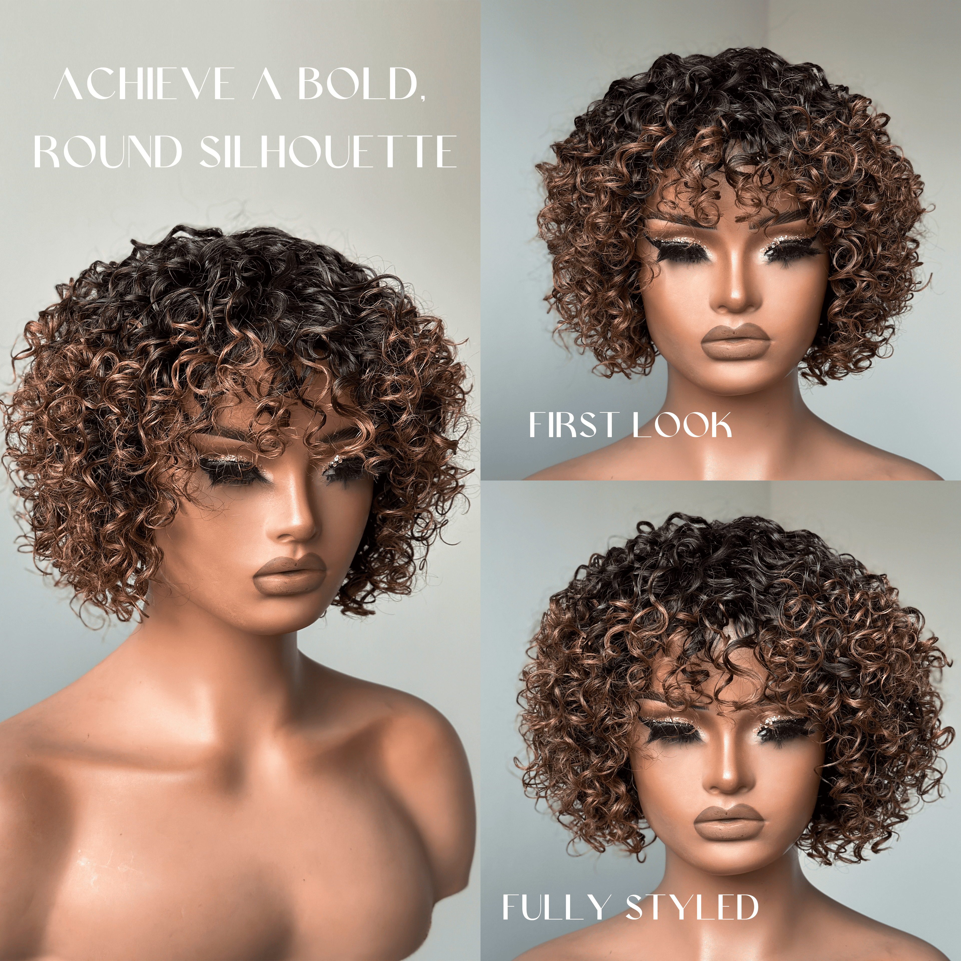 180% Density Short Curly Ombre Wig Wear & Go 100% Human Hair Pre Plucked