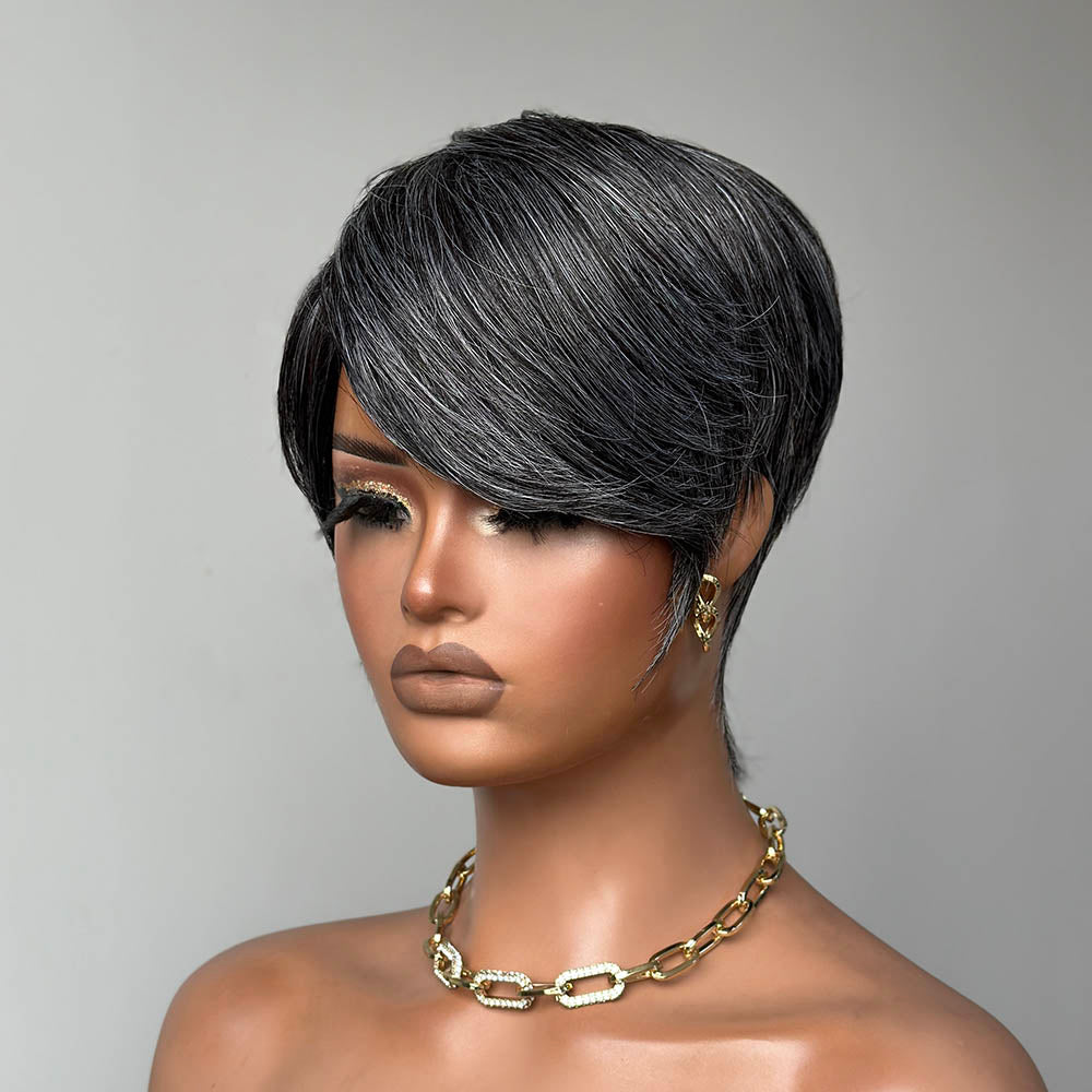 Elle Vane Glueless Salt and Pepper Pixie Cuts Human Hair Wig