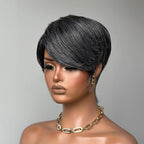 Elle Vane Glueless Salt and Pepper Pixie Cuts Human Hair Wig
