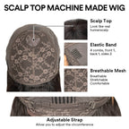 Put On & Go No Lace Glueless Fluffy Curly Bob Wig With Bangs Human Hair Wig