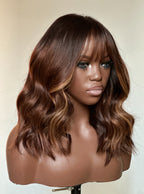 Elle Vane Brown Highlights Designer Layered Wavy 5x5 Lace wig