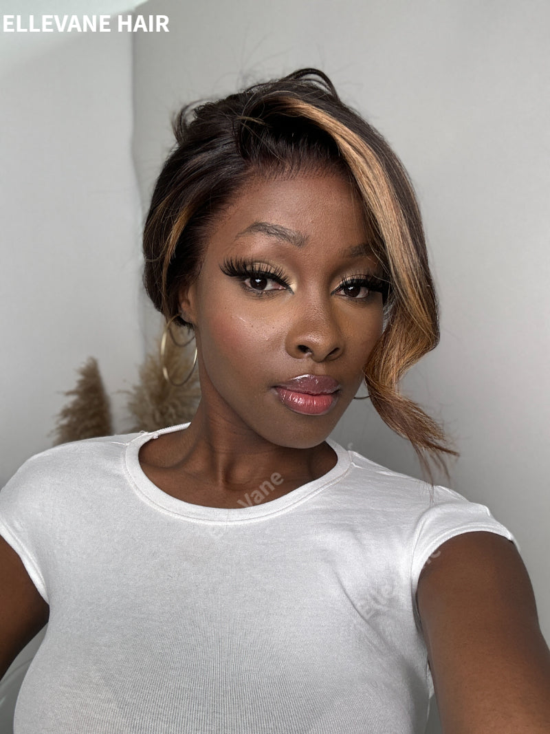 Elle Vane Hair Layered Brown With Blonde Highlight Wavy Lace Front Wig