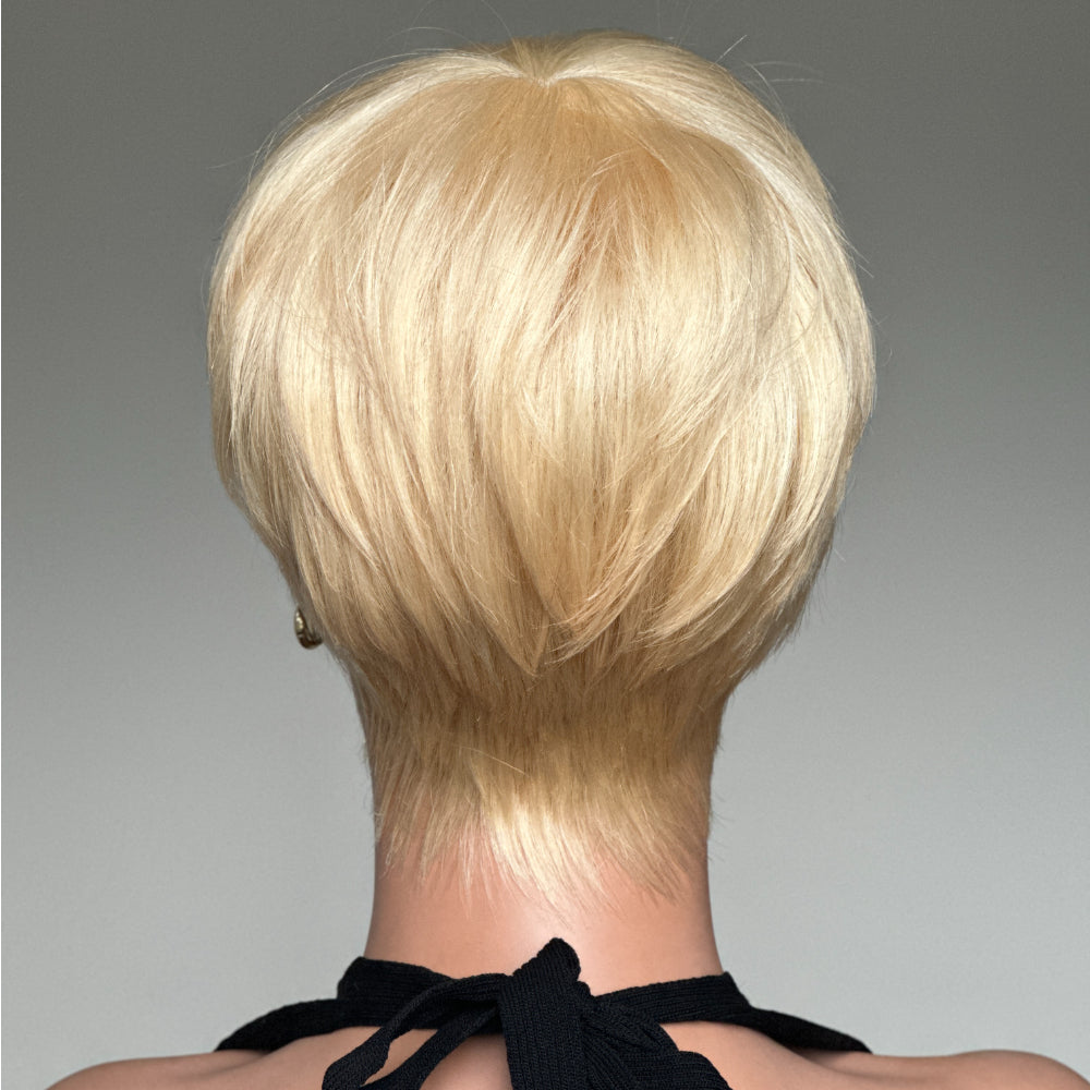 613 Blonde Layered Pixie Cut Glueless Human Hair Wig With Bangs
