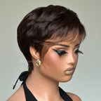 Elle Vane Put On & Go Golden Brown Bangs Short Pixie Cut Wig
