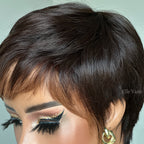 Elle Vane Put On & Go Golden Brown Bangs Short Pixie Cut Wig