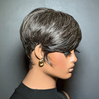 Elle Vane Designer Salt and Pepper Pixie Cuts Glueless Human Hair Wig
