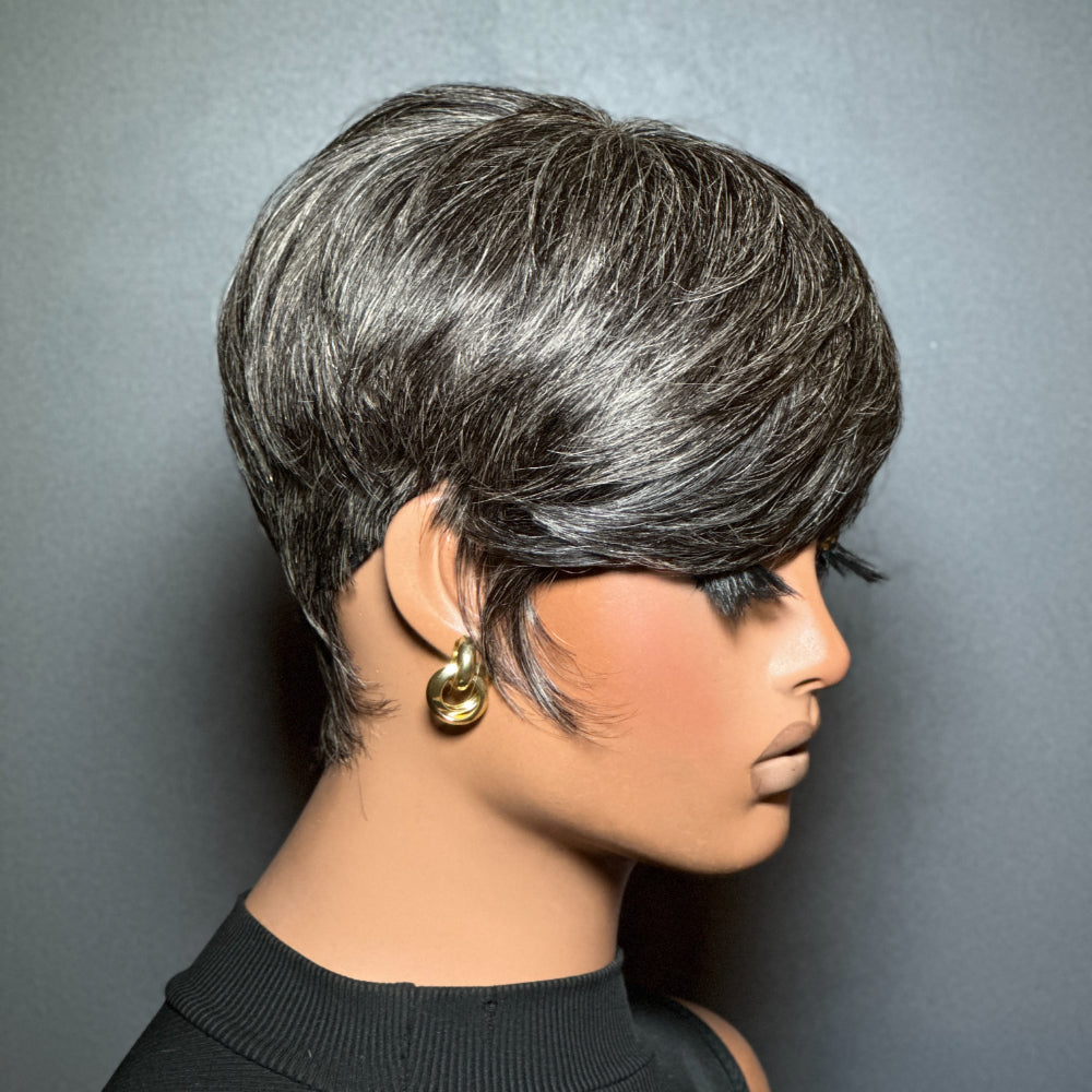 Elle Vane Designer Salt and Pepper Pixie Cuts Glueless Human Hair Wig