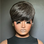 Elle Vane Designer Salt and Pepper Pixie Cuts Glueless Human Hair Wig