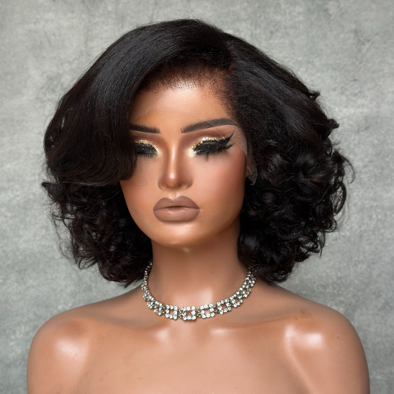 Short Layered Bouncy Curly With Kinky Edges HD Lace Wig