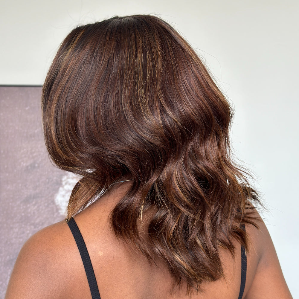 Put On & Go Brown Highlight Fluffy Wave Bob Wig