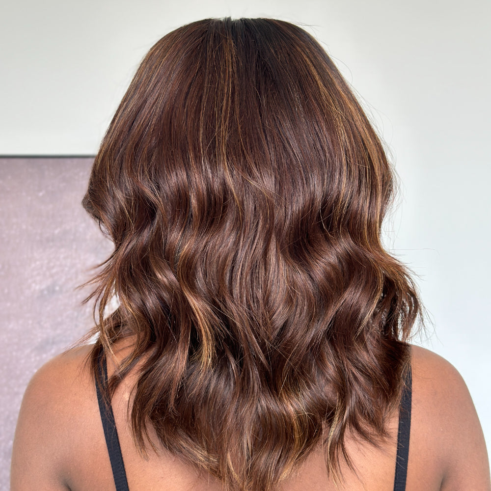 Put On & Go Brown Highlight Fluffy Wave Bob Wig