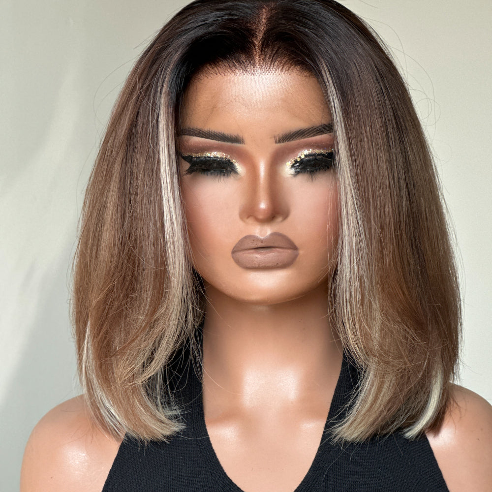 Elle Vane Ombre Brown And Blonde Highlight Lace Front Wig