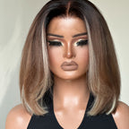 Elle Vane Ombre Brown And Blonde Highlight Lace Front Wig