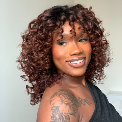 Glueless Gradient Reddish Brown 5x5 Lace Bouncy Curly Wig