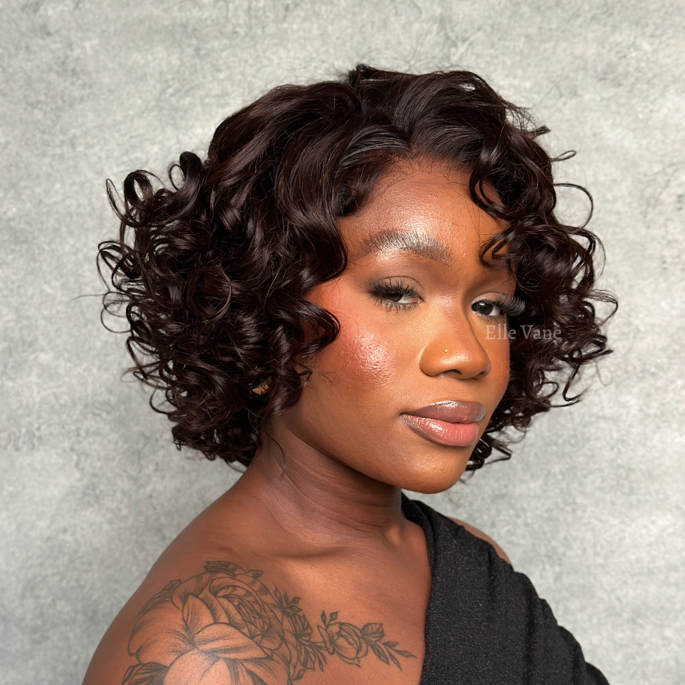 Elle Vane Glueless Dark Brown 5x5 Lace Closure Wave Bob Wig