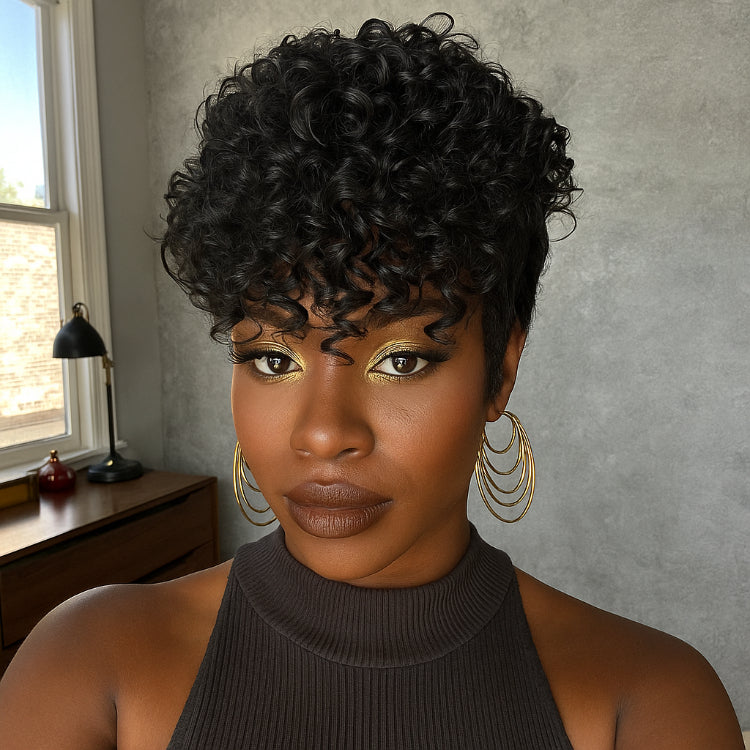 Elle Vane Natural Black Short Pixie Curly Wig
