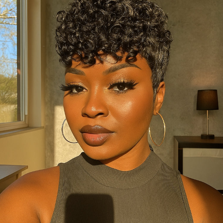 Elle Vane Natural Black Short Pixie Curly Wig