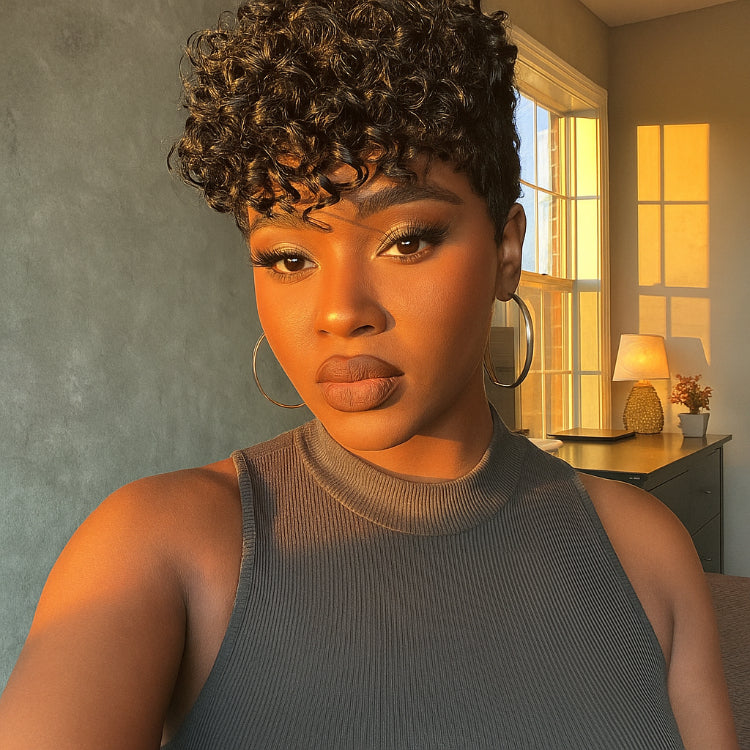 Elle Vane Natural Black Short Pixie Curly Wig