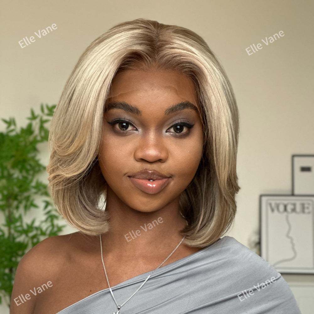 Elle Vane Grey Blonde Layered 13x4 Lace Front Bob Wig