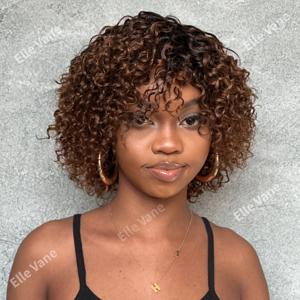 Elle Vane Gradient Auburn Brown Curly Bob Wig