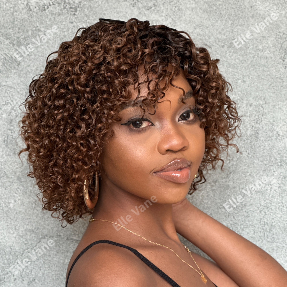 Elle Vane Gradient Auburn Brown Curly Bob Wig
