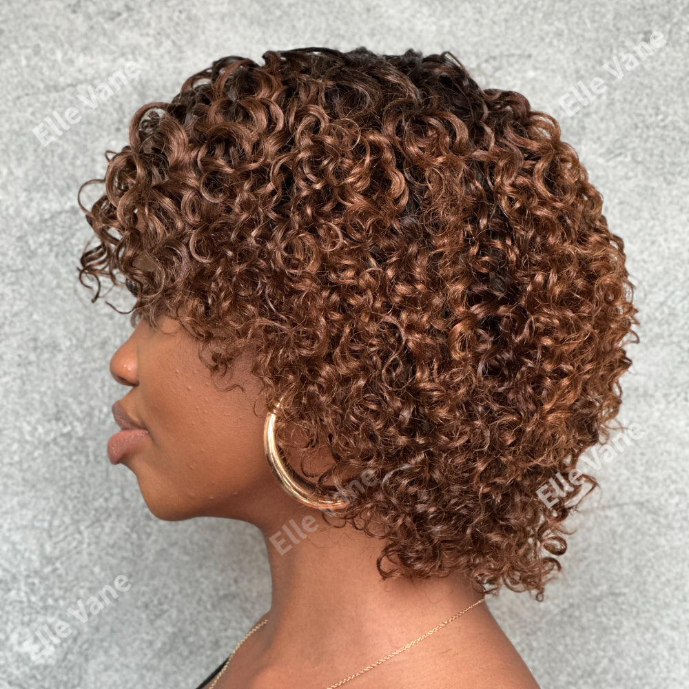 Elle Vane Gradient Auburn Brown Curly Bob Wig