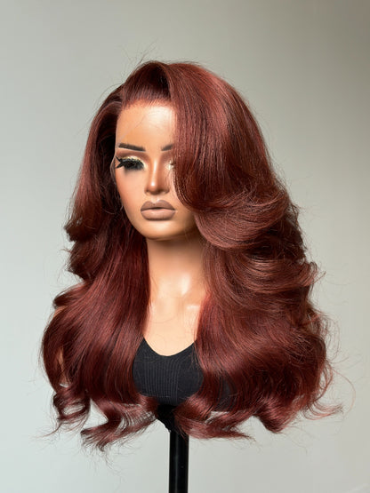 13x4 Red Brown Side Part Layer Wig