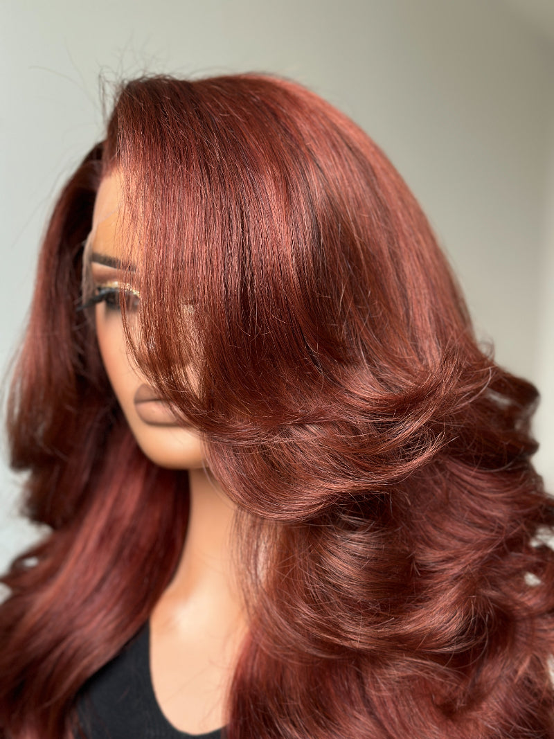 13x4 Red Brown Side Part Layer Wig